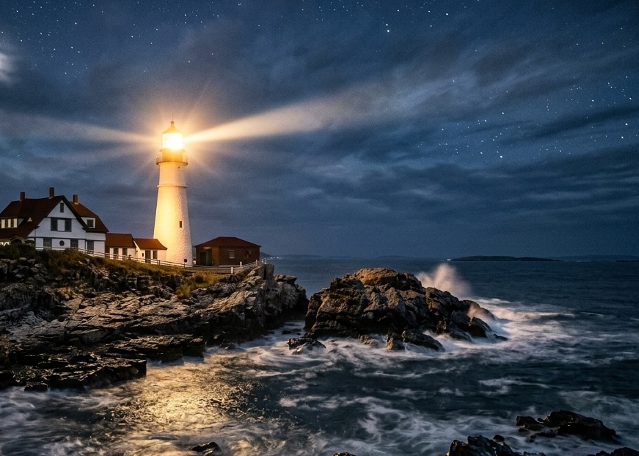Artistic glowing lighthouse